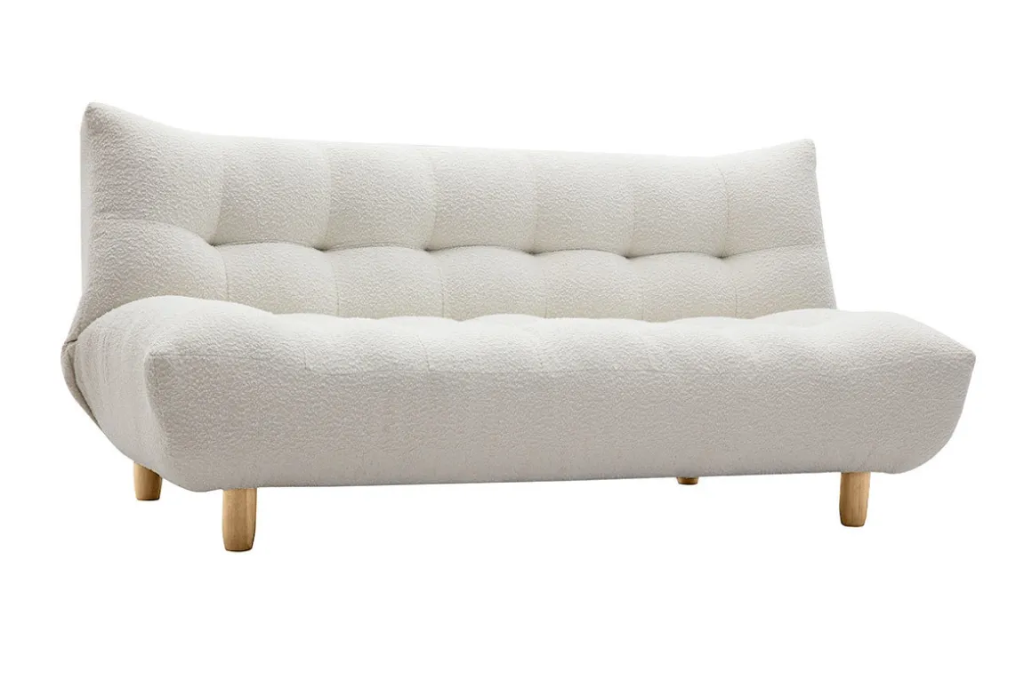 Miliboo Canapé Convertible|Voir Tous Les Canapés-Canapé convertible scandinave 3 places en tissu effet laine bouclée blanc et bois clair YUMI