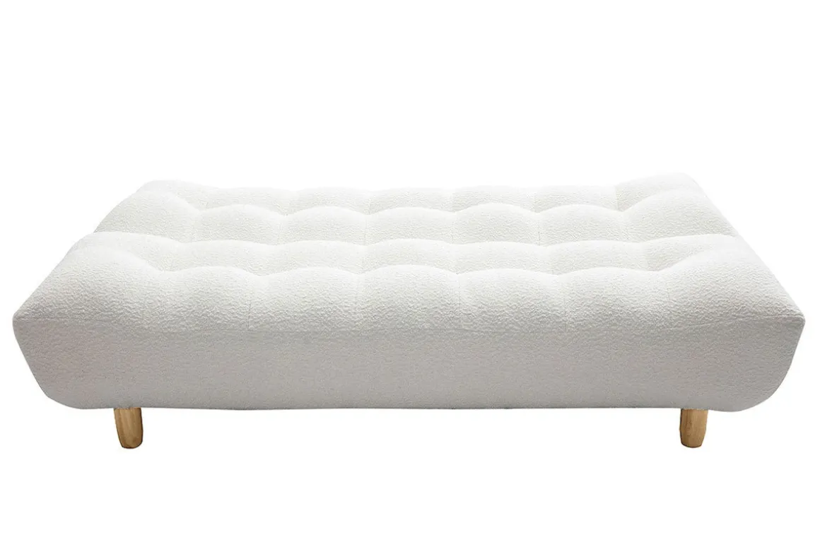 Miliboo Canapé Convertible|Voir Tous Les Canapés-Canapé convertible scandinave 3 places en tissu effet laine bouclée blanc et bois clair YUMI