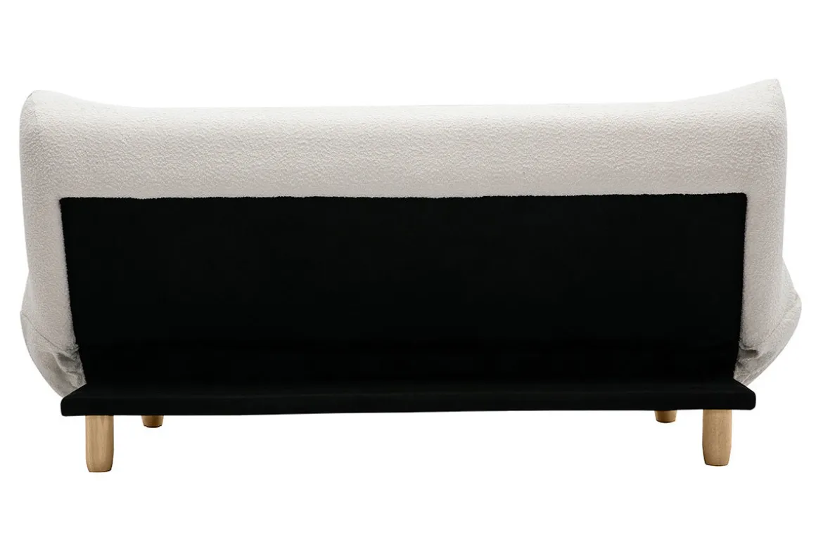 Miliboo Canapé Convertible|Voir Tous Les Canapés-Canapé convertible scandinave 3 places en tissu effet laine bouclée blanc et bois clair YUMI