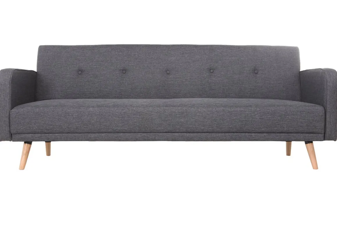 Miliboo Canapé Convertible|Voir Tous Les Canapés-Canapé convertible scandinave 3 places en tissu gris foncé et bois clair ULLA