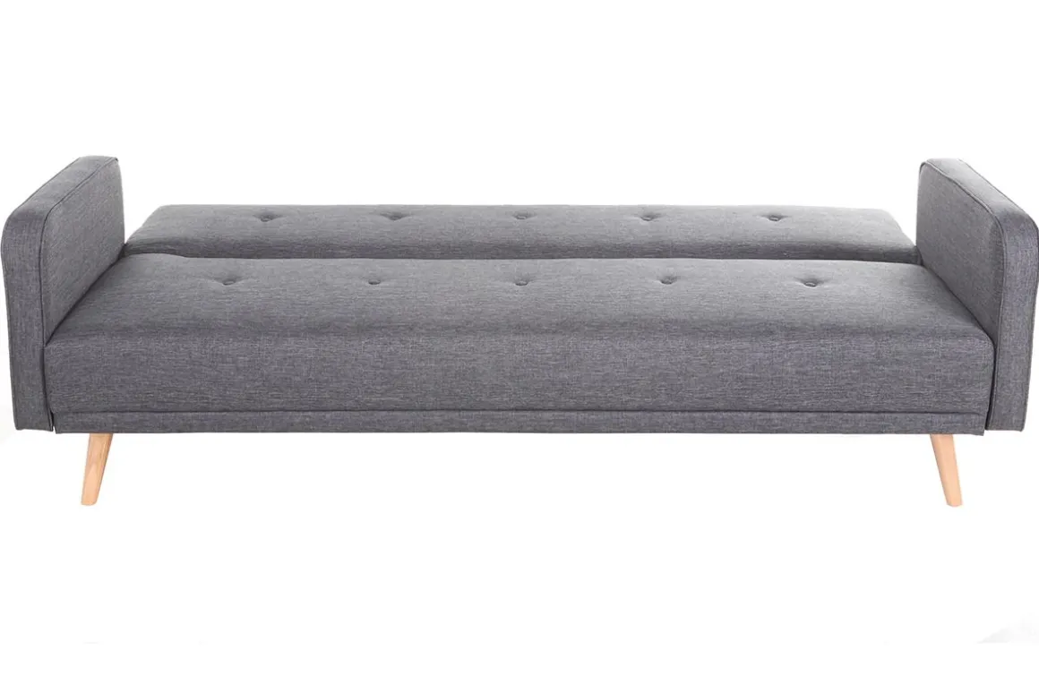 Miliboo Canapé Convertible|Voir Tous Les Canapés-Canapé convertible scandinave 3 places en tissu gris foncé et bois clair ULLA
