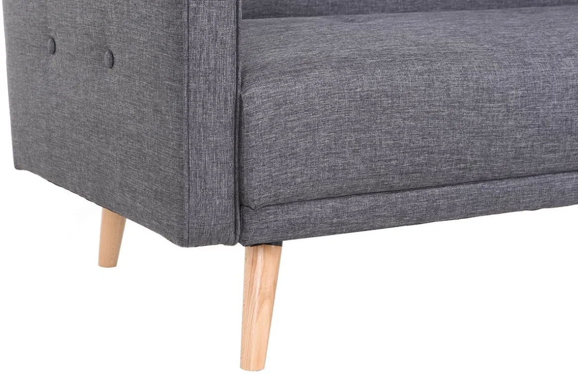 Miliboo Canapé Convertible|Voir Tous Les Canapés-Canapé convertible scandinave 3 places en tissu gris foncé et bois clair ULLA