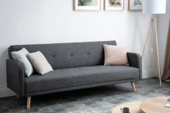 Miliboo Canapé Convertible|Voir Tous Les Canapés-Canapé convertible scandinave 3 places en tissu gris foncé et bois clair ULLA