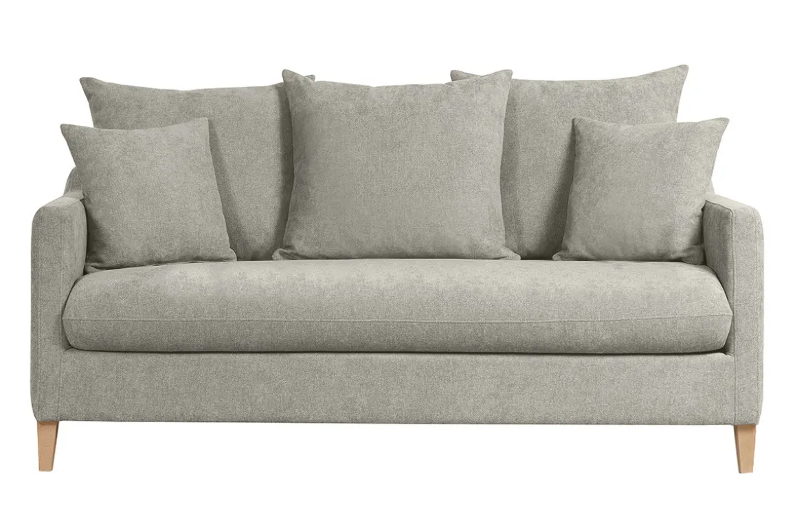 Miliboo Canapé Convertible|Voir Tous Les Canapés-Canapé convertible scandinave 3 places en tissu effet velours taupe et bois clair LOUISE