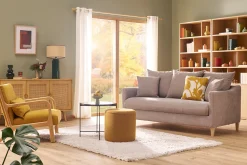 Miliboo Canapé Convertible|Voir Tous Les Canapés-Canapé convertible scandinave 3 places en tissu effet velours taupe et bois clair LOUISE