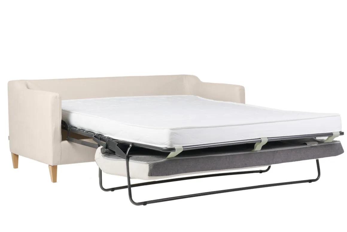 Miliboo Canapé Convertible|Voir Tous Les Canapés-Canapé convertible scandinave 3 places en tissu effet velours beige et bois clair LOUISE