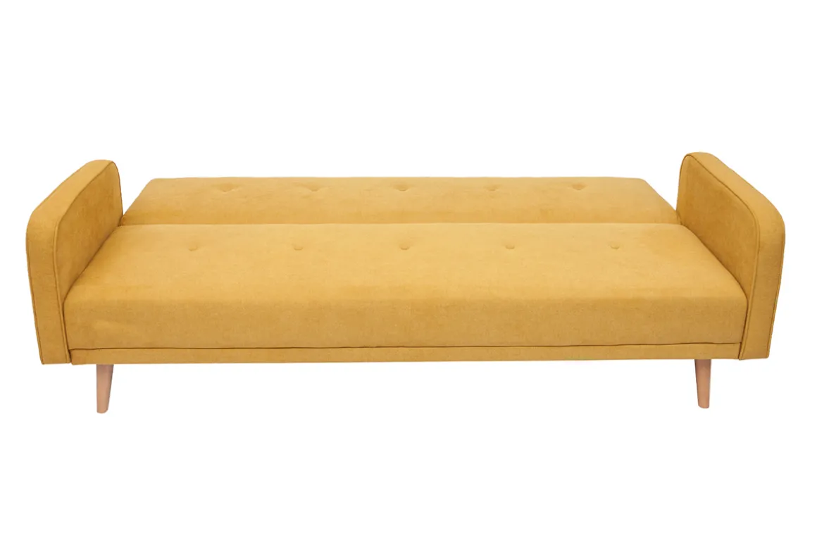 Miliboo Canapé Convertible|Voir Tous Les Canapés-Canapé convertible scandinave 3 places en tissu effet velours jaune moutarde et bois clair ULLA