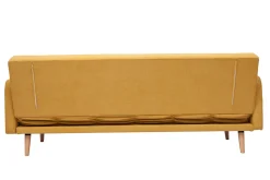 Miliboo Canapé Convertible|Voir Tous Les Canapés-Canapé convertible scandinave 3 places en tissu effet velours jaune moutarde et bois clair ULLA