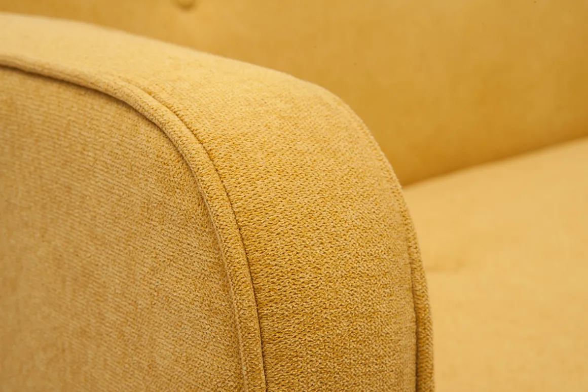 Miliboo Canapé Convertible|Voir Tous Les Canapés-Canapé convertible scandinave 3 places en tissu effet velours jaune moutarde et bois clair ULLA