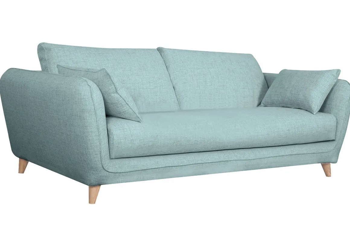 Miliboo Canapé Convertible|Voir Tous Les Canapés-Canapé convertible scandinave 3 places en tissu bleu glacier avec matelas 10 cm CREEP