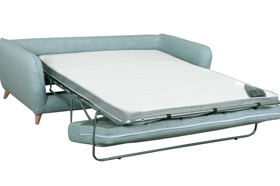 Miliboo Canapé Convertible|Voir Tous Les Canapés-Canapé convertible scandinave 3 places en tissu bleu glacier avec matelas 10 cm CREEP