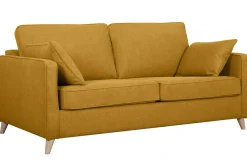 Miliboo Canapé Convertible|Voir Tous Les Canapés-Canapé convertible scandinave 3 places en tissu jaune cumin et bois clair avec matelas 10 cm PAPEL