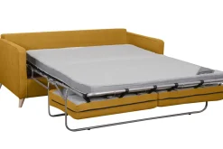 Miliboo Canapé Convertible|Voir Tous Les Canapés-Canapé convertible scandinave 3 places en tissu jaune cumin et bois clair avec matelas 10 cm PAPEL