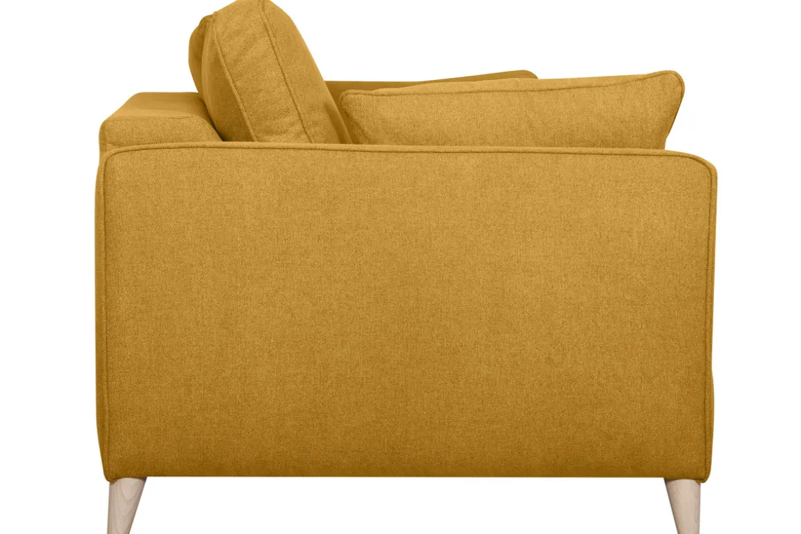 Miliboo Canapé Convertible|Voir Tous Les Canapés-Canapé convertible scandinave 3 places en tissu jaune cumin et bois clair avec matelas 10 cm PAPEL