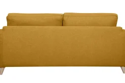 Miliboo Canapé Convertible|Voir Tous Les Canapés-Canapé convertible scandinave 3 places en tissu jaune cumin et bois clair avec matelas 10 cm PAPEL