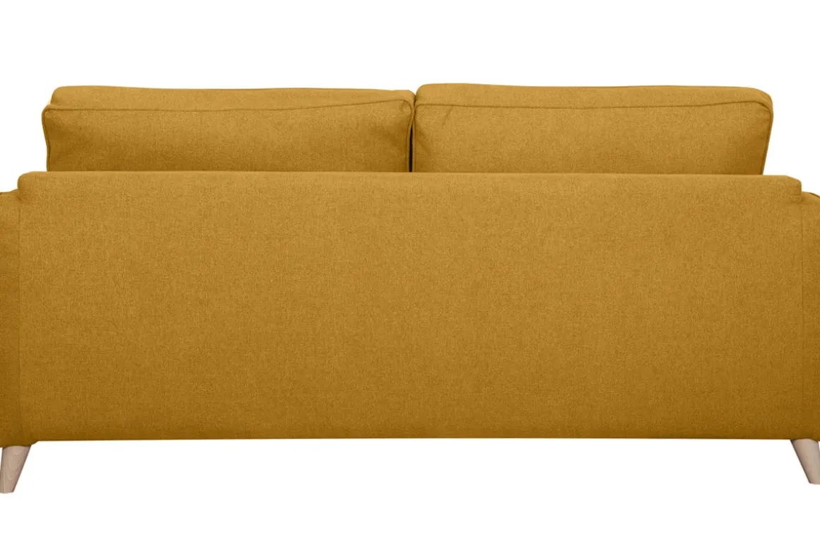 Miliboo Canapé Convertible|Voir Tous Les Canapés-Canapé convertible scandinave 3 places en tissu jaune cumin et bois clair avec matelas 10 cm PAPEL