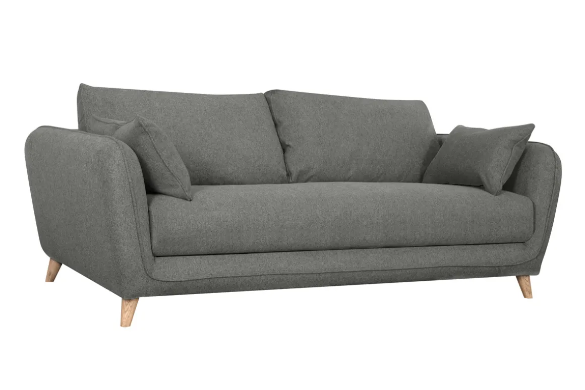 Miliboo Canapé Convertible|Voir Tous Les Canapés-Canapé convertible scandinave 3 places en tissu gris anthracite et bois clair avec matelas 10 cm CREEP