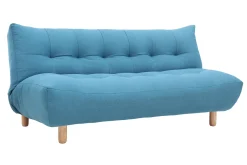Miliboo Canapé Convertible|Voir Tous Les Canapés-Canapé convertible scandinave 3 places en tissu bleu canard et bois clair YUMI