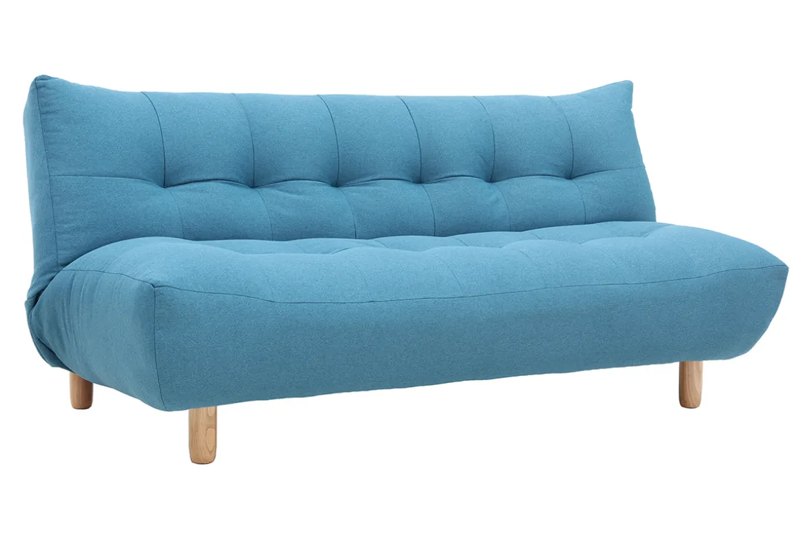 Miliboo Canapé Convertible|Voir Tous Les Canapés-Canapé convertible scandinave 3 places en tissu bleu canard et bois clair YUMI