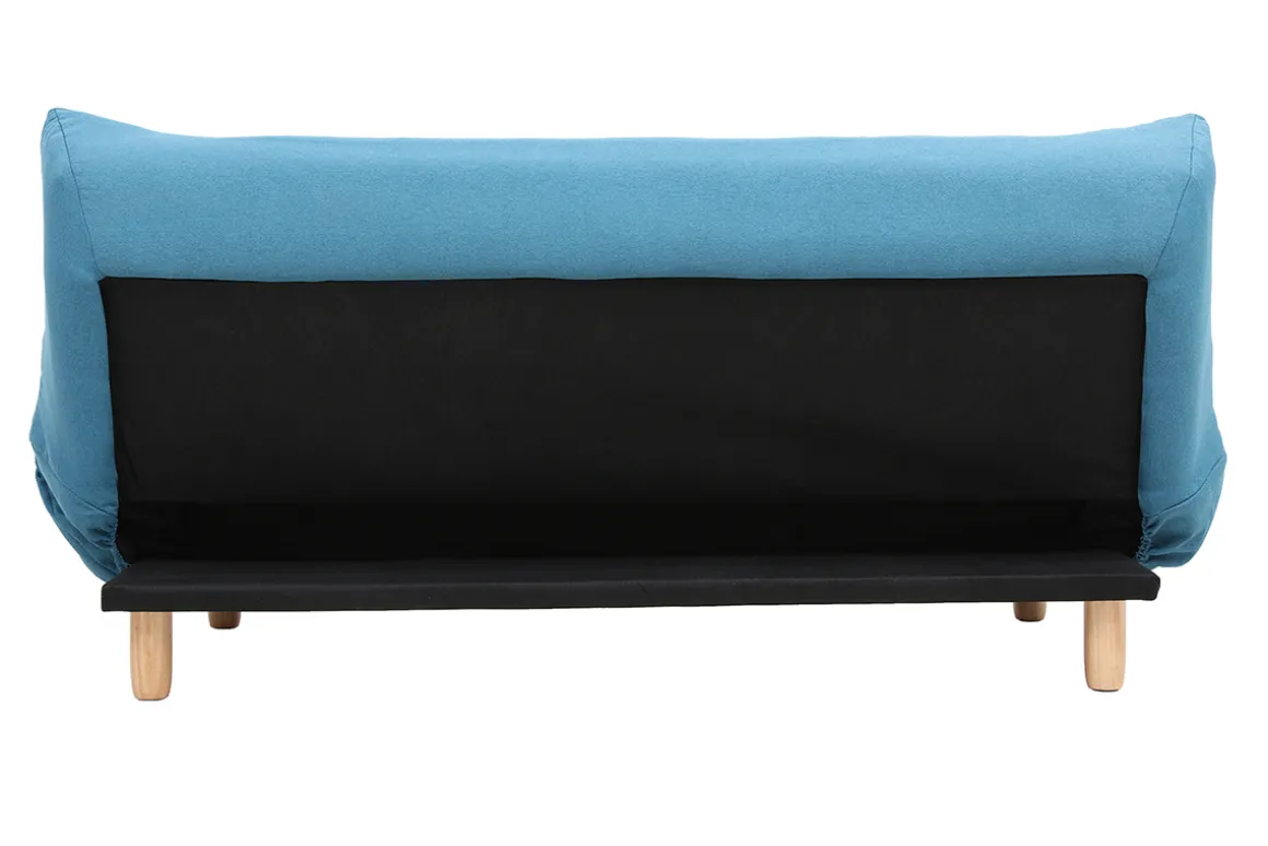 Miliboo Canapé Convertible|Voir Tous Les Canapés-Canapé convertible scandinave 3 places en tissu bleu canard et bois clair YUMI