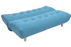 Miliboo Canapé Convertible|Voir Tous Les Canapés-Canapé convertible scandinave 3 places en tissu bleu canard et bois clair YUMI
