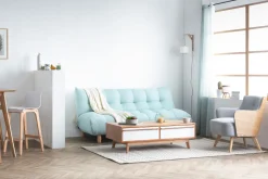 Miliboo Canapé Convertible|Voir Tous Les Canapés-Canapé convertible scandinave en tissu menthe à l'eau et bois clair YUMI