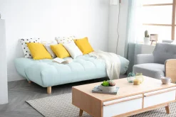 Miliboo Canapé Convertible|Voir Tous Les Canapés-Canapé convertible scandinave en tissu menthe à l'eau et bois clair YUMI