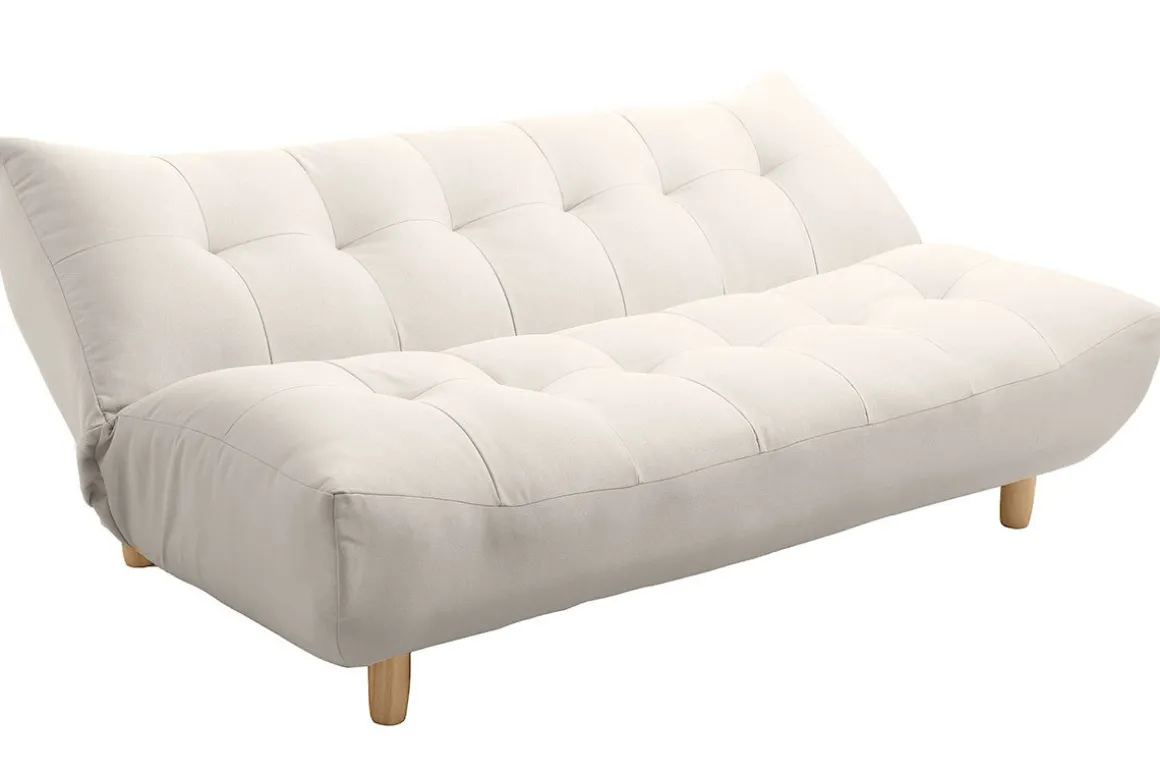 Miliboo Canapé Convertible|Voir Tous Les Canapés-Canapé convertible scandinave 3 places en tissu beige et bois clair YUMI