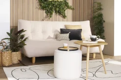 Miliboo Canapé Convertible|Voir Tous Les Canapés-Canapé convertible scandinave 3 places en tissu beige et bois clair YUMI