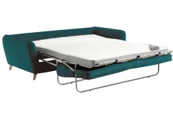 Miliboo Canapé Convertible|Voir Tous Les Canapés-Canapé convertible scandinave 3 places en tissu bleu paon et bois clair avec matelas 10 cm CREEP
