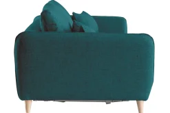 Miliboo Canapé Convertible|Voir Tous Les Canapés-Canapé convertible scandinave 3 places en tissu bleu paon et bois clair avec matelas 10 cm CREEP