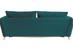 Miliboo Canapé Convertible|Voir Tous Les Canapés-Canapé convertible scandinave 3 places en tissu bleu paon et bois clair avec matelas 10 cm CREEP