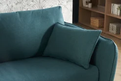 Miliboo Canapé Convertible|Voir Tous Les Canapés-Canapé convertible scandinave 3 places en tissu bleu paon et bois clair avec matelas 10 cm CREEP