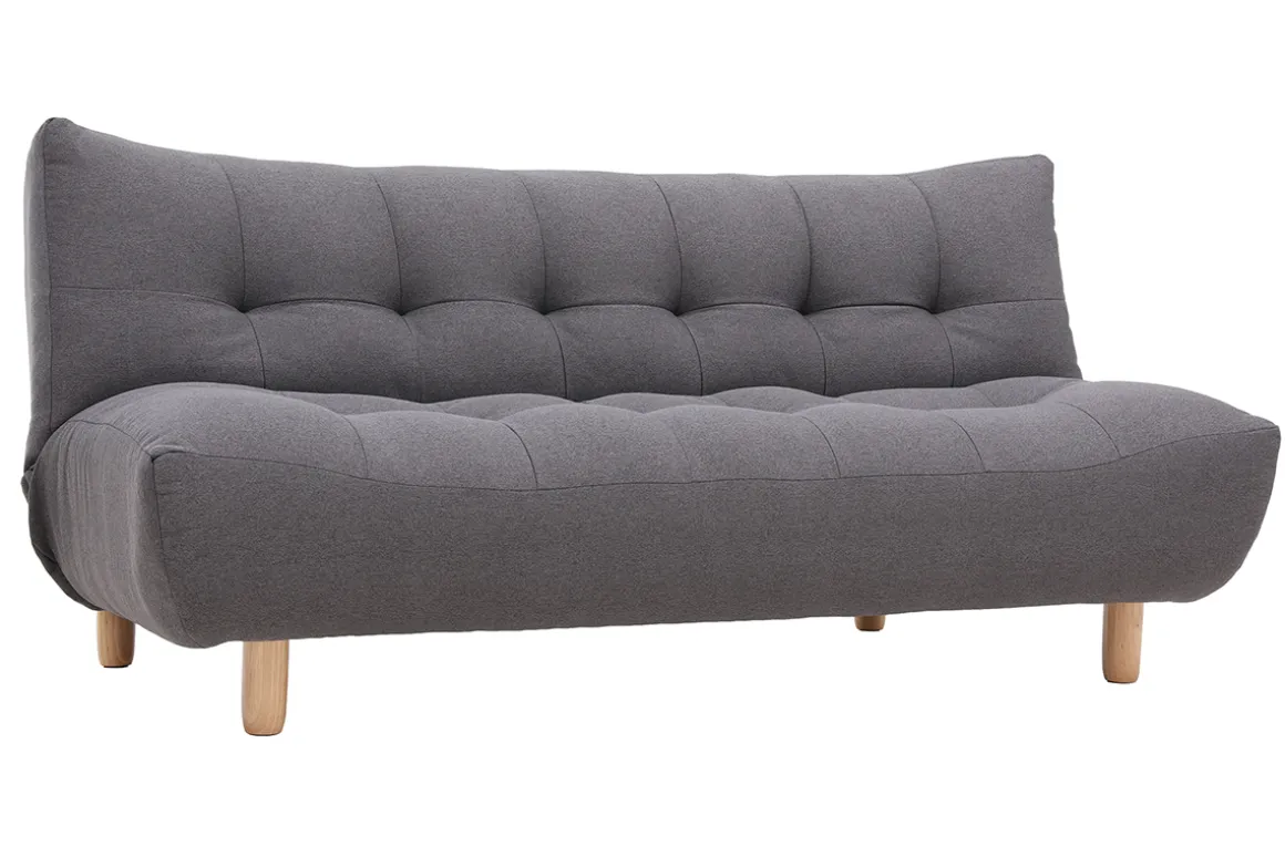 Miliboo Canapé Convertible|Voir Tous Les Canapés-Canapé convertible scandinave 3 places en tissu gris foncé et bois clair YUMI
