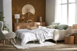 Miliboo Canapé Convertible|Voir Tous Les Canapés-Canapé convertible scandinave 3 places en tissu beige et bois clair avec matelas 10 cm VENDOME