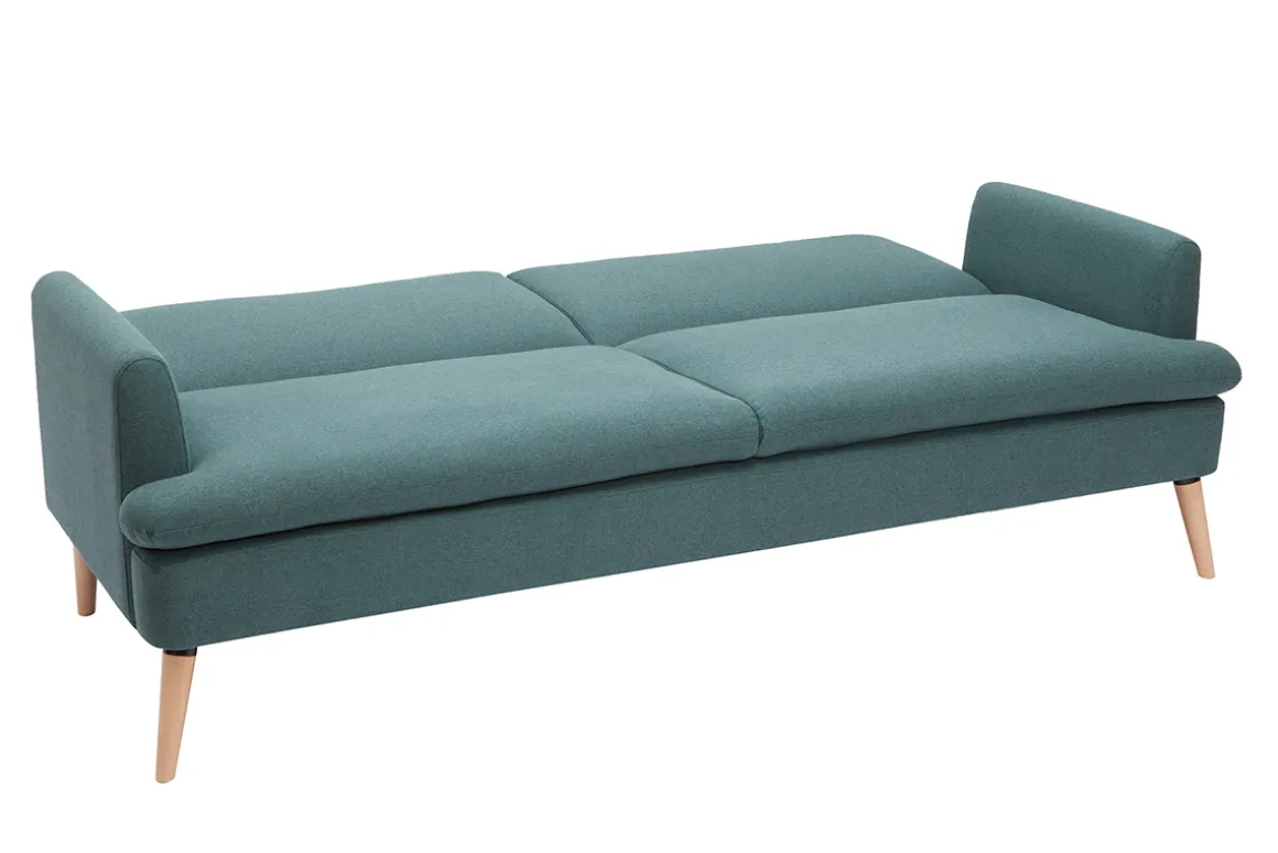 Miliboo Canapé Convertible|Voir Tous Les Canapés-Canapé convertible scandinave 3 places en tissu vert et bois clair STEWART