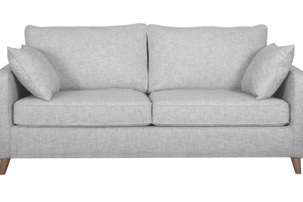 Miliboo Canapé Convertible|Voir Tous Les Canapés-Canapé convertible scandinave 3 places en tissu gris clair et bois clair avec matelas 10 cm PAPEL