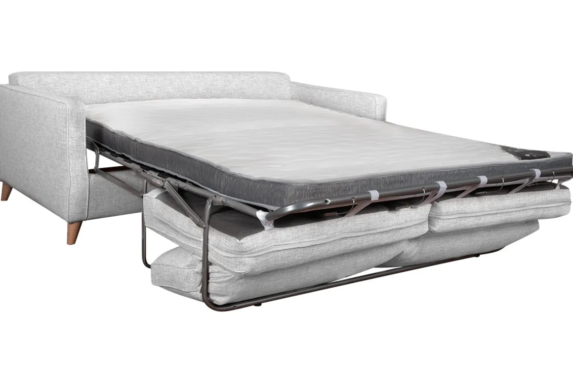 Miliboo Canapé Convertible|Voir Tous Les Canapés-Canapé convertible scandinave 3 places en tissu gris clair et bois clair avec matelas 10 cm PAPEL