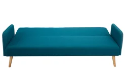 Miliboo Canapé Convertible|Voir Tous Les Canapés-Canapé convertible scandinave 3 places en tissu bleu canard et bois clair LULA