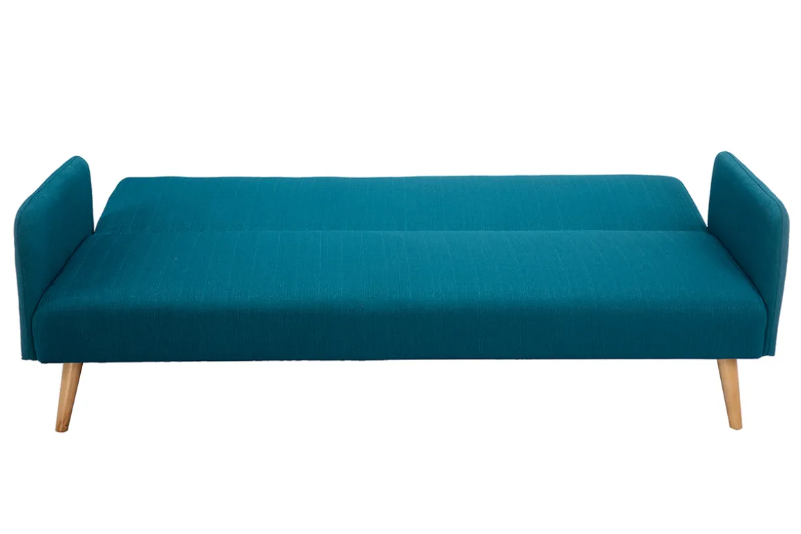 Miliboo Canapé Convertible|Voir Tous Les Canapés-Canapé convertible scandinave 3 places en tissu bleu canard et bois clair LULA