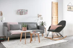 Miliboo Canapé Convertible|Voir Tous Les Canapés-Canapé convertible scandinave 3 places en tissu bleu canard et bois clair LULA