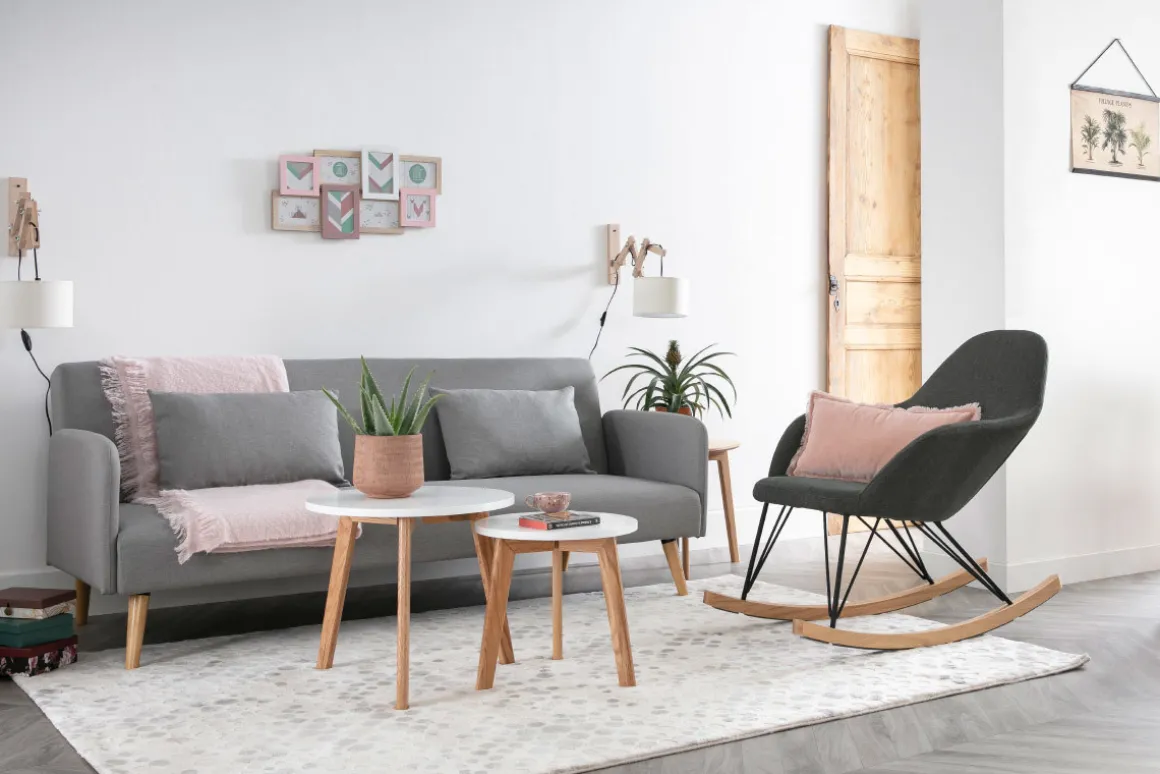 Miliboo Canapé Convertible|Voir Tous Les Canapés-Canapé convertible scandinave 3 places en tissu bleu canard et bois clair LULA