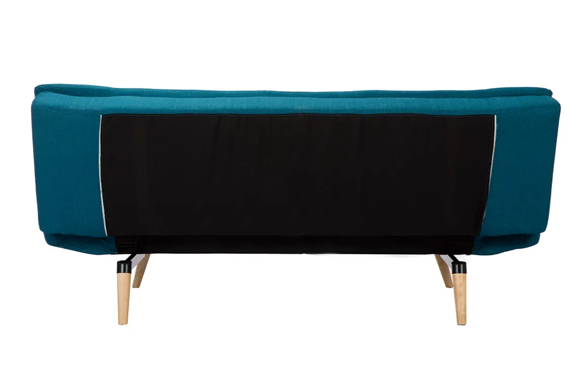 Miliboo Canapé Convertible|Voir Tous Les Canapés-Canapé convertible scandinave 3 places en tissu bleu canard et bois clair SENSO