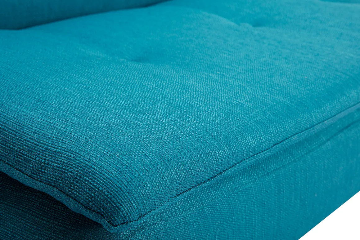 Miliboo Canapé Convertible|Voir Tous Les Canapés-Canapé convertible scandinave 3 places en tissu bleu canard et bois clair SENSO