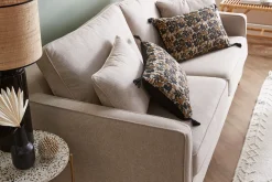 Miliboo Canapé Convertible|Voir Tous Les Canapés-Canapé convertible scandinave 3 places en tissu beige et bois clair avec matelas 10 cm PAPEL