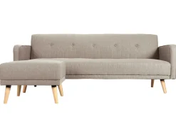Miliboo Canapé Convertible|Canapé D'angle-Canapé convertible scandinave 3 places avec repose-pieds en tissu beige et bois clair ULLA