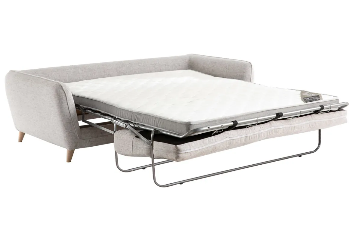 Miliboo Canapé Convertible|Voir Tous Les Canapés-Canapé convertible scandinave 3 places en tissu gris clair chiné et bois clair avec matelas 10 cm CREEP
