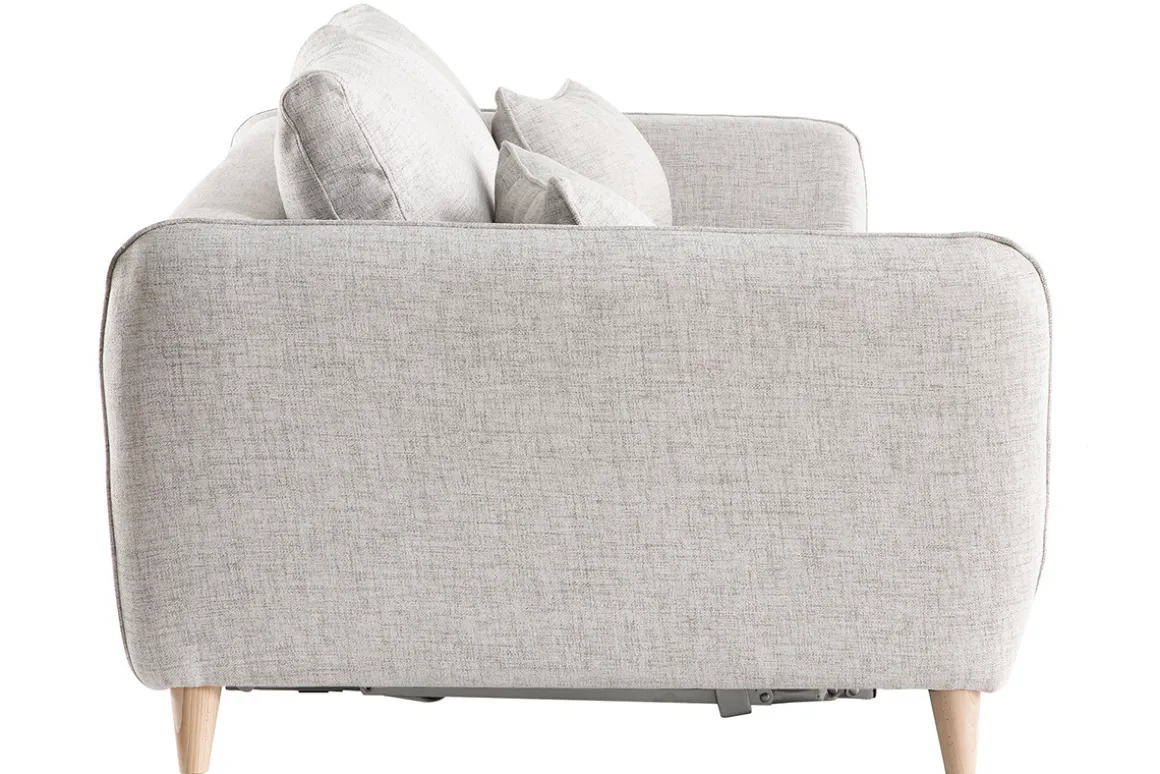 Miliboo Canapé Convertible|Voir Tous Les Canapés-Canapé convertible scandinave 3 places en tissu gris clair chiné et bois clair avec matelas 10 cm CREEP