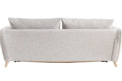 Miliboo Canapé Convertible|Voir Tous Les Canapés-Canapé convertible scandinave 3 places en tissu gris clair chiné et bois clair avec matelas 10 cm CREEP