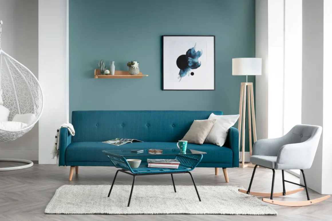 Miliboo Canapé Convertible|Voir Tous Les Canapés-Canapé convertible scandinave 3 places en tissu bleu et bois clair ULLA